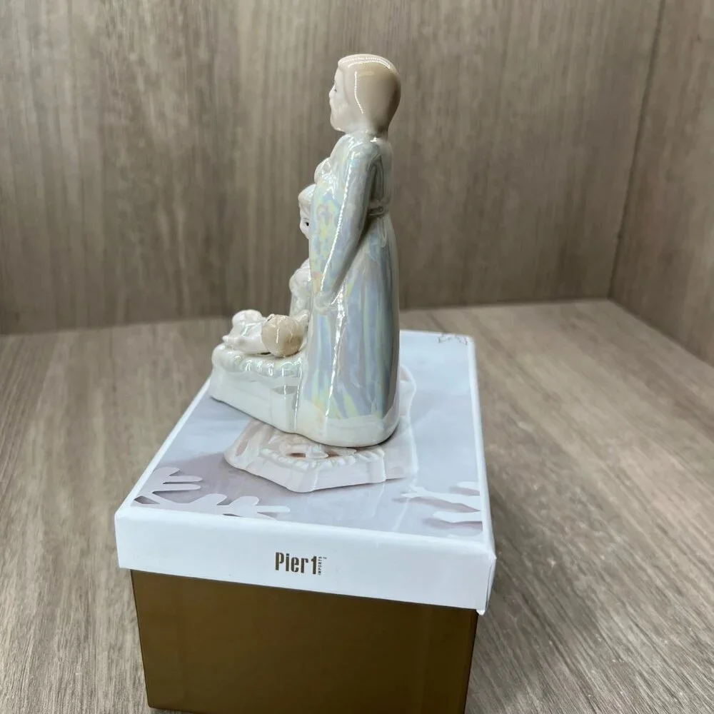 Pier 1 Holy Family Nativity Figurine Iridescent Glazed Porcelain Christmas Decor